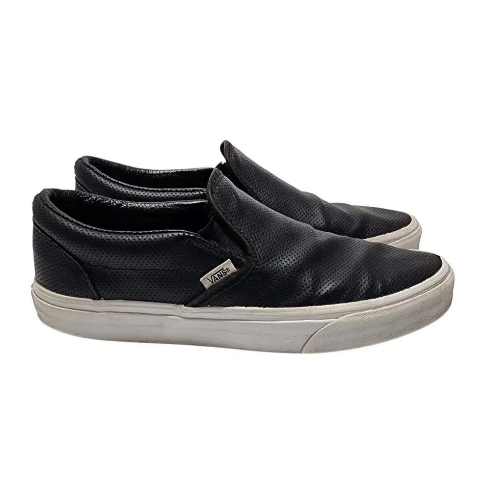Vans Black Perforated Leather Flat Comfort Slip-On Sneakers Men's 8.5 Women's 10 - Picture 5 of 8